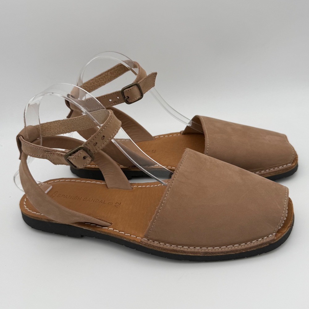 Spanish Sandal Co Soft Leather Ankle Strap Flat Sandals Women Size 42 Tan Clay